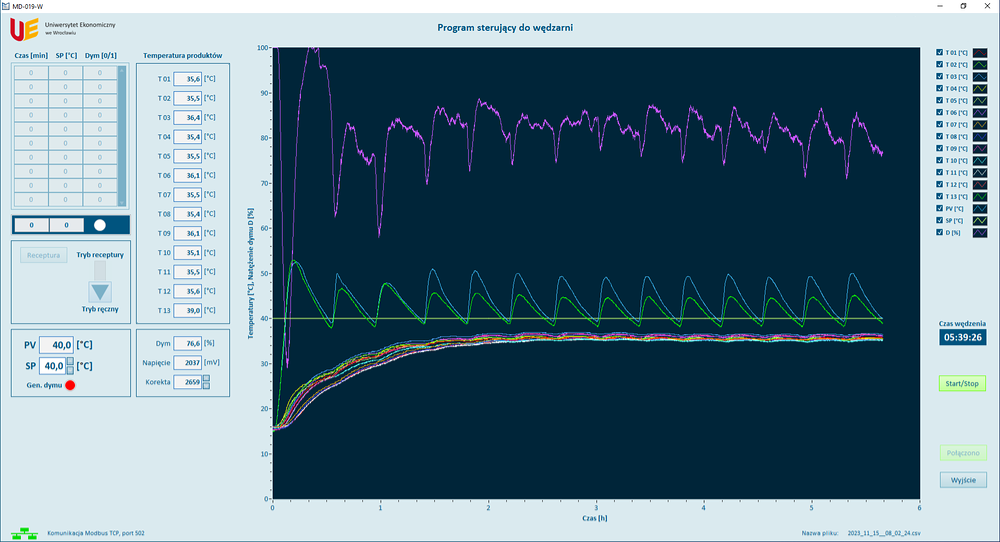 Program do sterowania pracą wędzarni w trakcie eksperymentów badawczych.